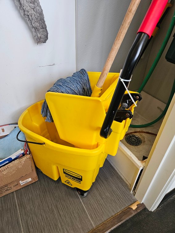 Mop Bucket, Mop, Assorted Cleaning Supplies
