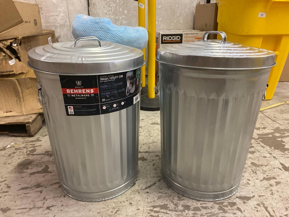 (2) 20 gal. Galvanized  Steel Trash Can with Lid