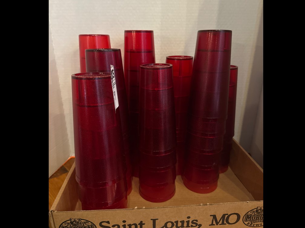 Red Plastic Water Glasses (Approx 40)