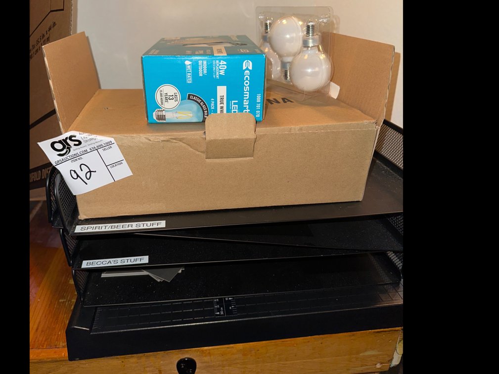 Letter Trays and Light Bulbs,  Paper Cutter