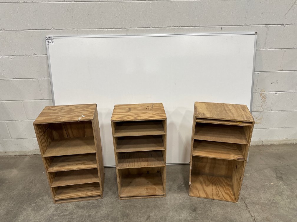 White Board and Wooden Shelves