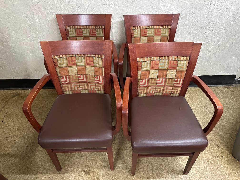 (4) Wood Armchair w/ Vinyl Seat & Upholstered Back