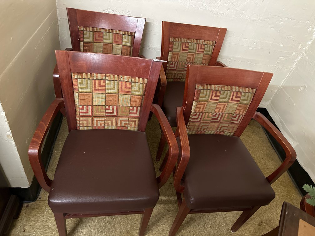 (4) Wood Armchair w/ Vinyl Seat & Upholstered Back