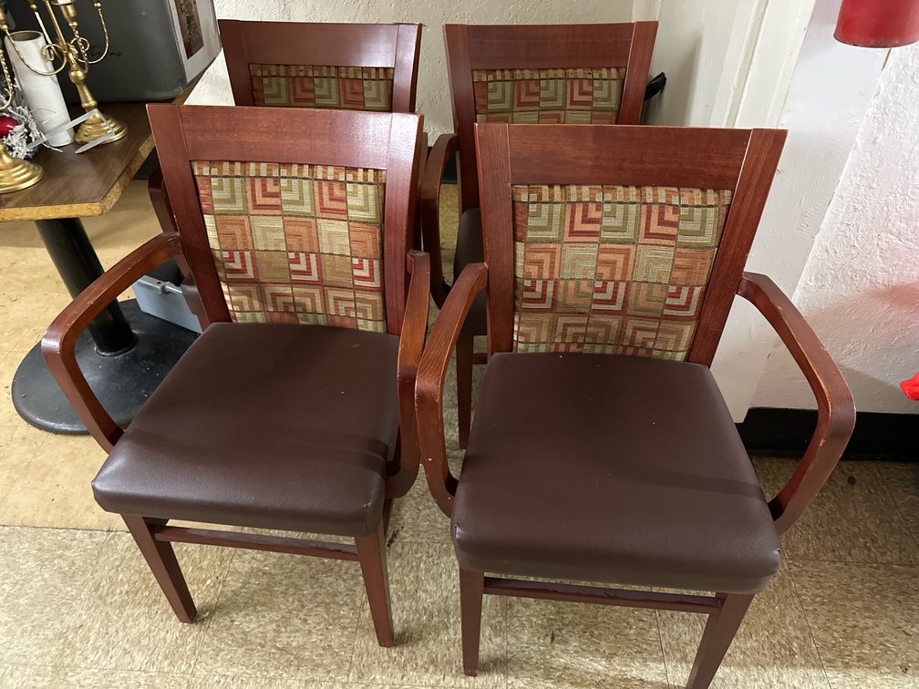 (4) Wood Armchair w/ Vinyl Seat & Upholstered Back
