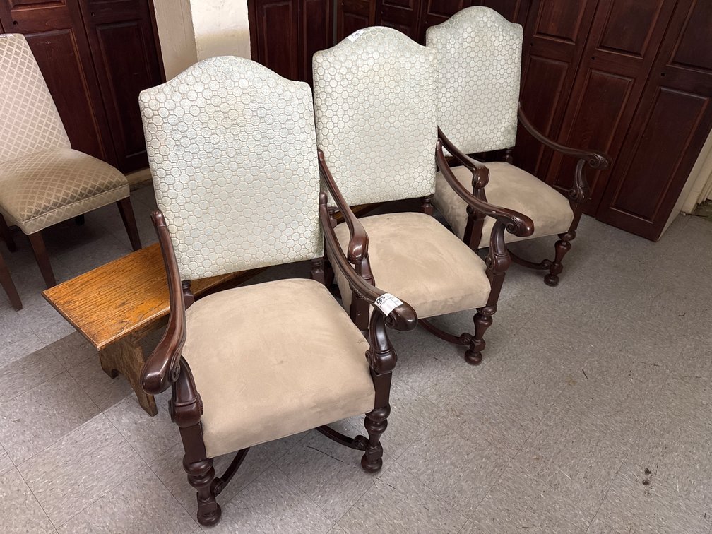 (3) Antique French Regency Style Carved Arm Chairs