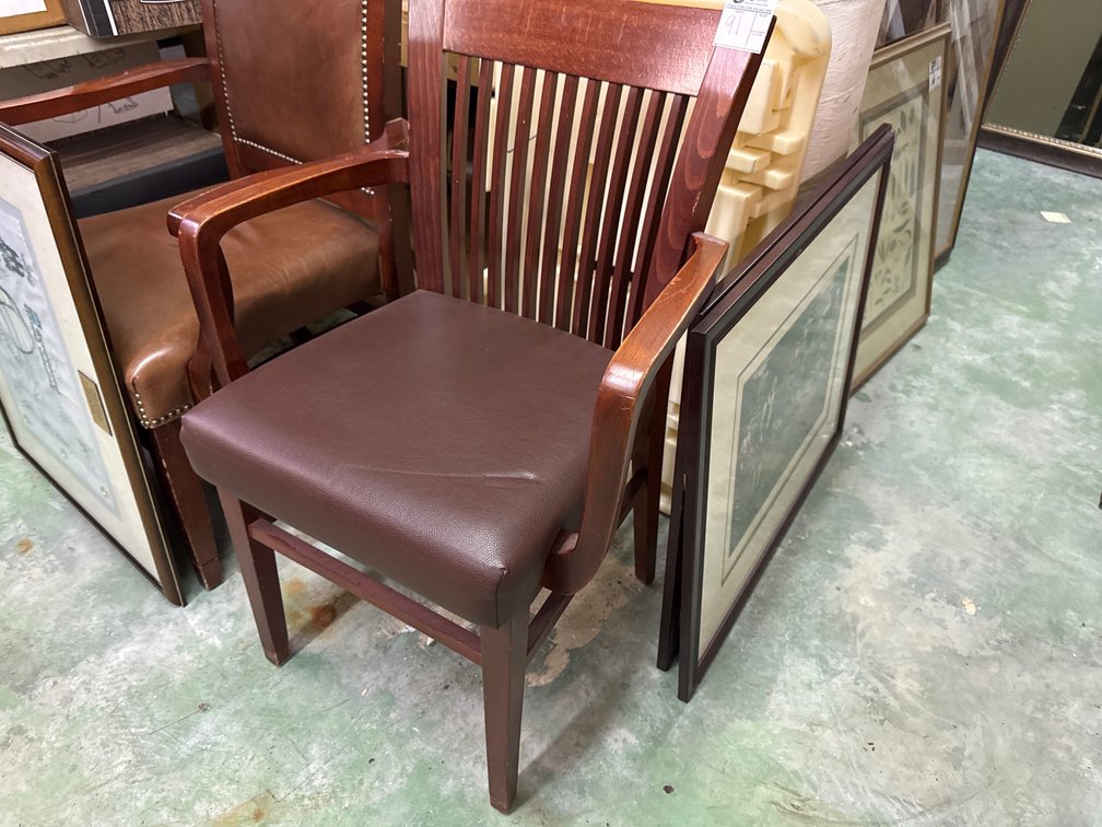 Cushioned Slat Back Arm Chair