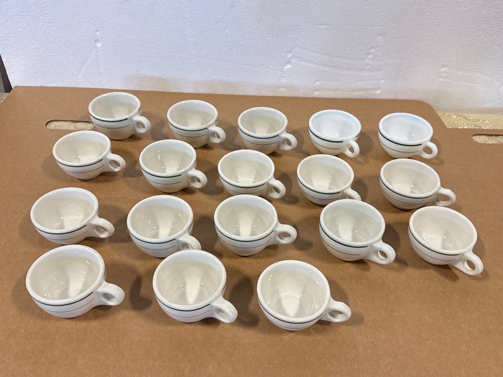 (18)Green banded Cermic Diner Coffee Cups
