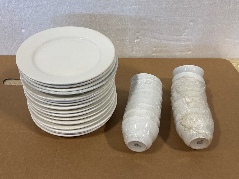 (18)White Porcelain Bouillon Cup And(16) Plates