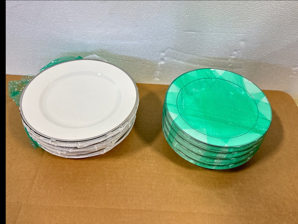 (7,8) White Plates Sliver Rimmed Ovakl Sank Platter