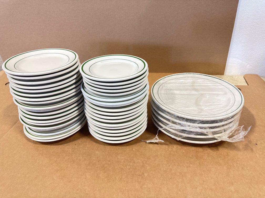 (37)Buffalo China Restaurant Ware 6.5" Plate Green Stripe Set