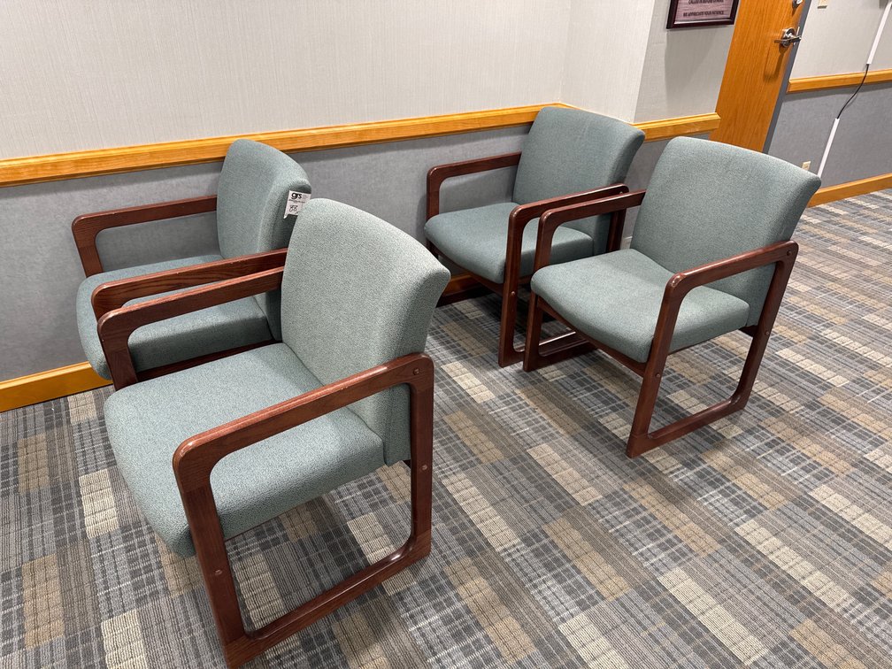 (5) Wood Arm Green Guest Chairs