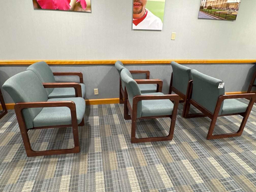 (6) Wood Arm Green Guest Chairs