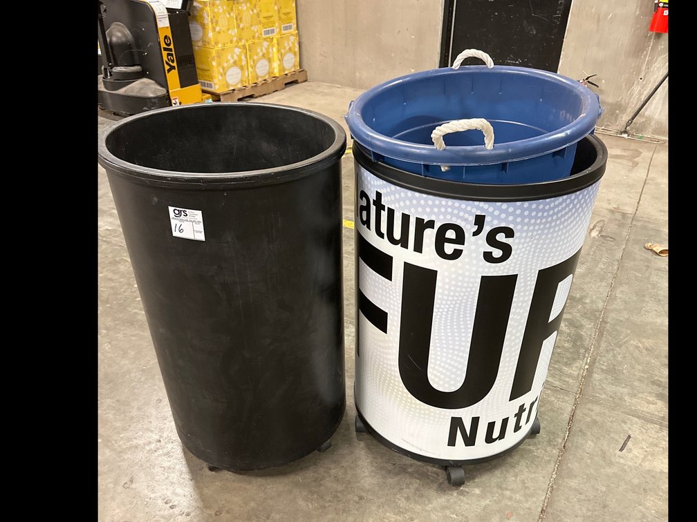(2) Beverage Barrels w/ (1) Plastic Tote