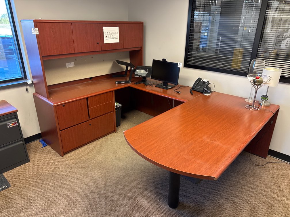 U-Shaped Laminate Executive Desk w/ 2-Drawer Lateral File & Hutch