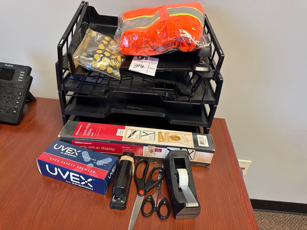 Pop-Up Display, Safety Glasses, Stapler, Letter Trays