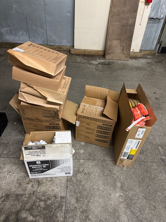 Food Grade Lubricant, Sanitizer Bottles, Floor Pads