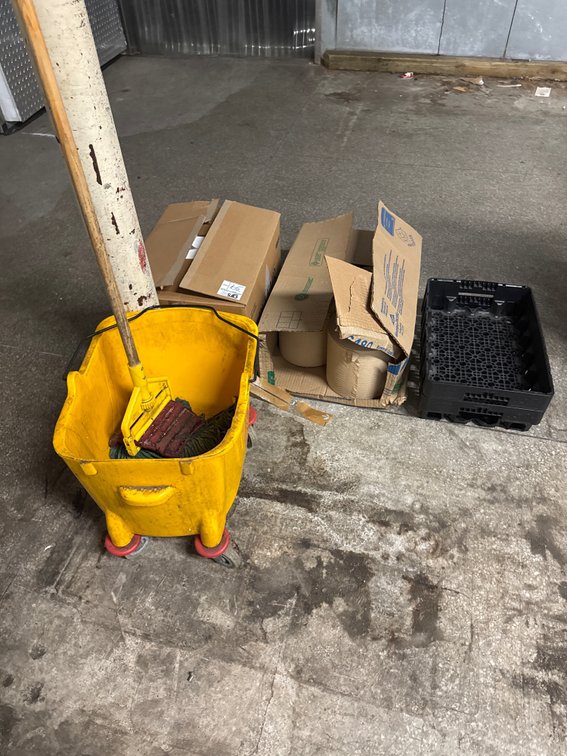 Toilet Paper, Mop Bucket, Paper Towels, & (2) Trays