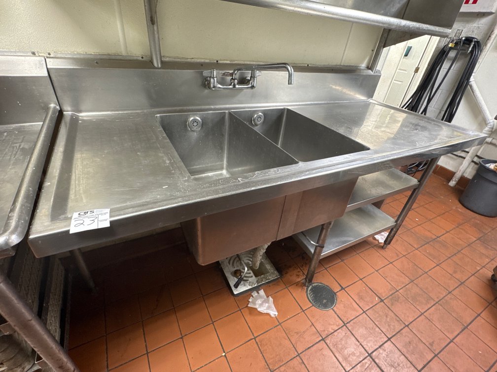Prep Sink, Dual Sinks and (2) Overhead Stainless Shelves
