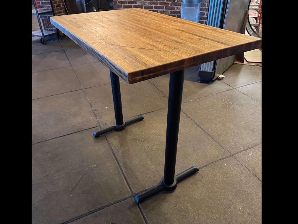 Butcher Block Style Dining Table with Double Metal T-Base, Bar Height