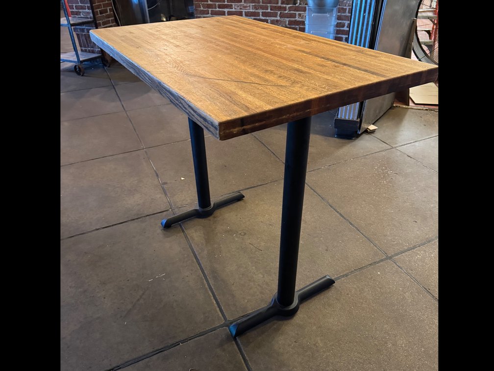 Butcher Block Style Dining Table with Double Metal T-Base, Bar Height