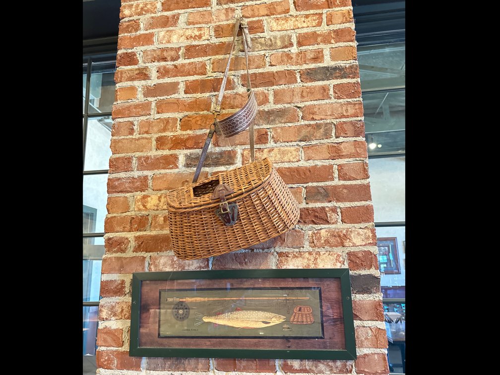 Warren Kimble Framed Trout Art & Wicker Fishing Creel
