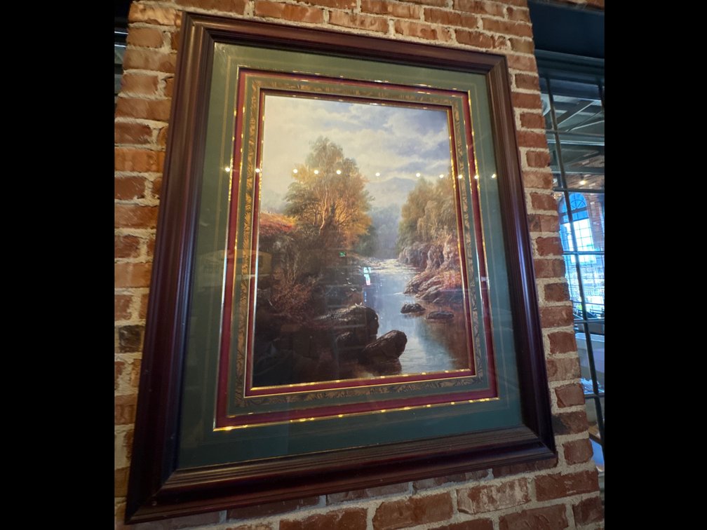 Framed River Landscape Artwork with Ornate Matting