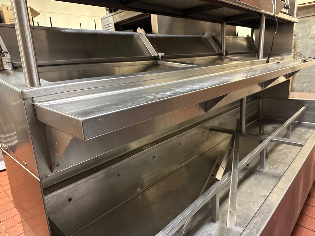 Custom Commercial Stainless Steel Serving Counter/Ice Bin w/ 2 Shelves