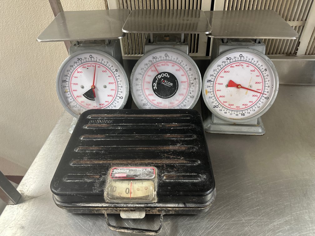 (3) Taylor THD32 & (1) Pelouze P100S Commercial Scales