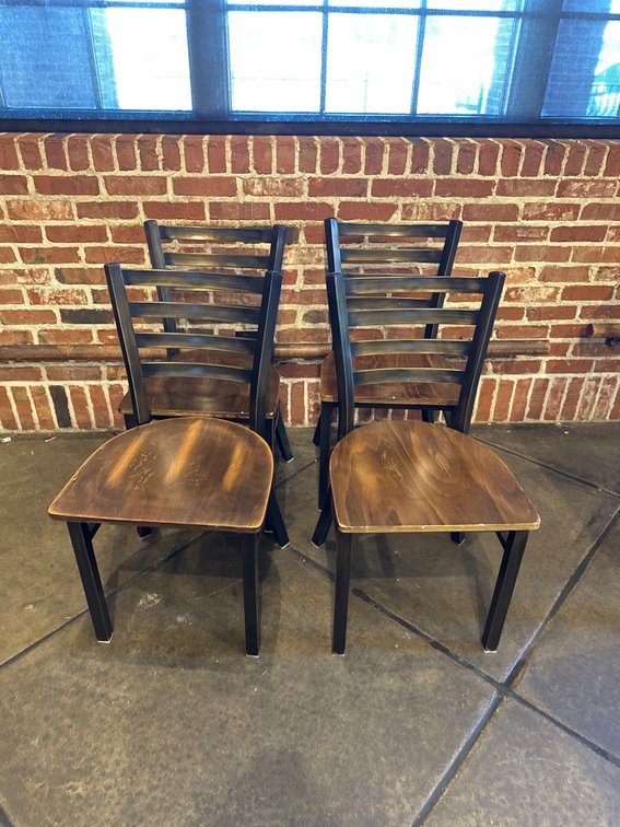 4  Metal Ladder-Back Dining Chairs with Wood Seat
