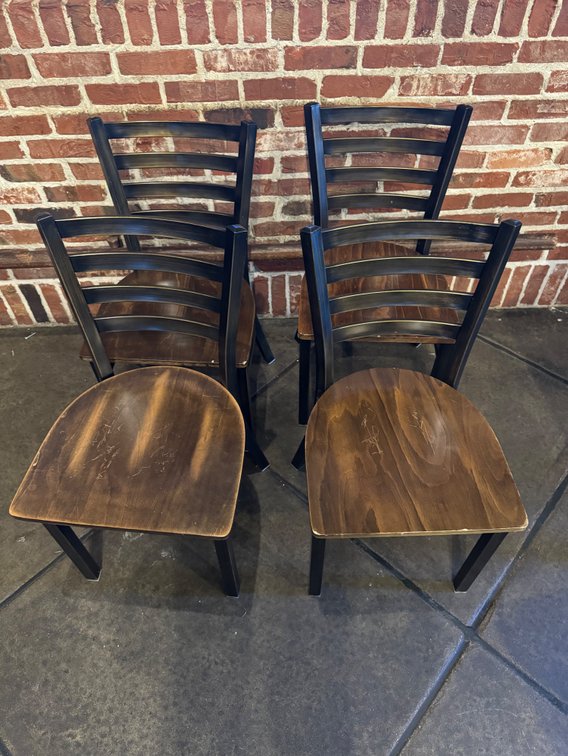 4  Metal Ladder-Back Dining Chairs with Wood Seat