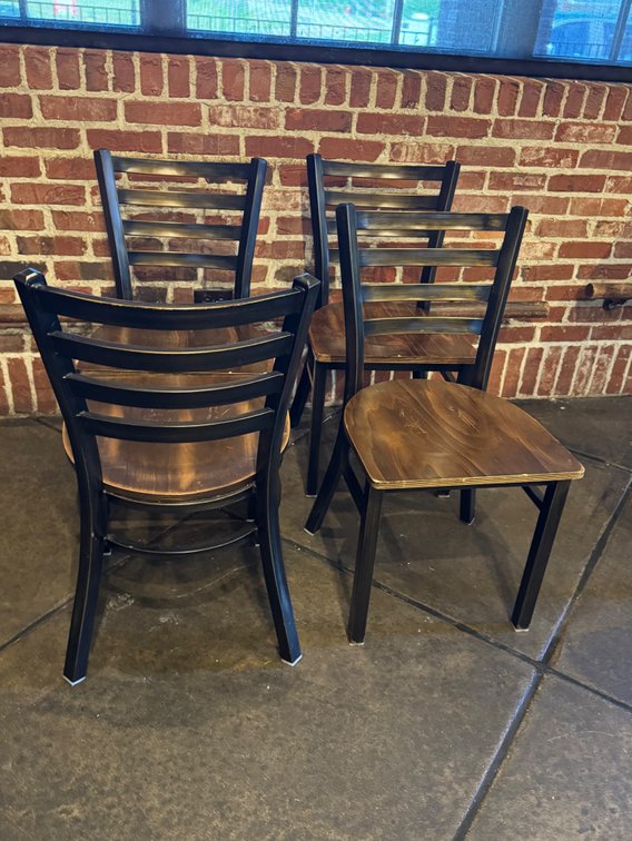 4  Metal Ladder-Back Dining Chairs with Wood Seat