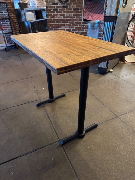 Butcher Block Style Dining Table with Double Metal T-Base, Bar Height