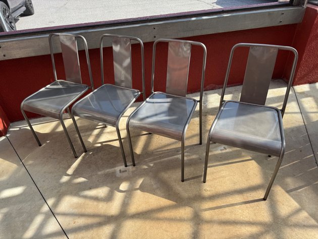 Image for 4 Industrial Tubular Metal Stacking Cafe Chairs