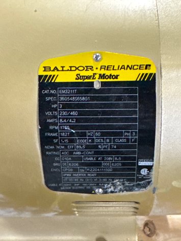 Image for Baldor Reliance EM3211T 3HP Super-E Electric Motor