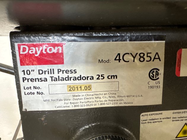 Image for Dayton 4CY85A 10-Inch Benchtop Drill Press