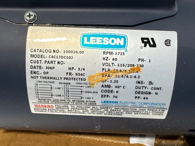 Image for Leeson C4C17DC10J 3/4 HP Electric Motor