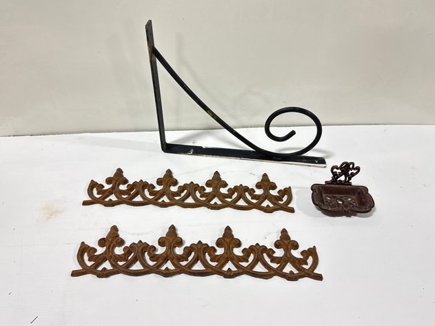Image for 4-Piece Architectural Salvage Cast Iron Hardware & Bracket