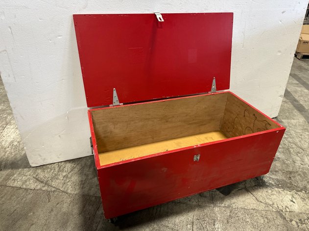 Image for Red Painted Wooden Storage Trunk on Casters