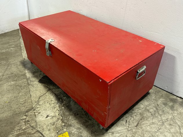 Image for Red Painted Wooden Storage Trunk on Casters