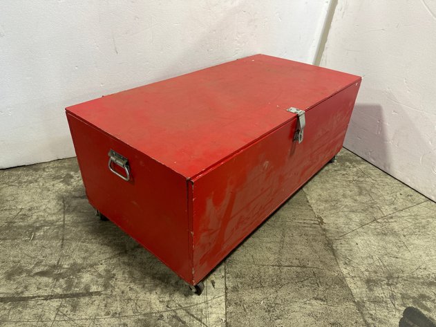 Image for Red Painted Wooden Storage Trunk on Casters