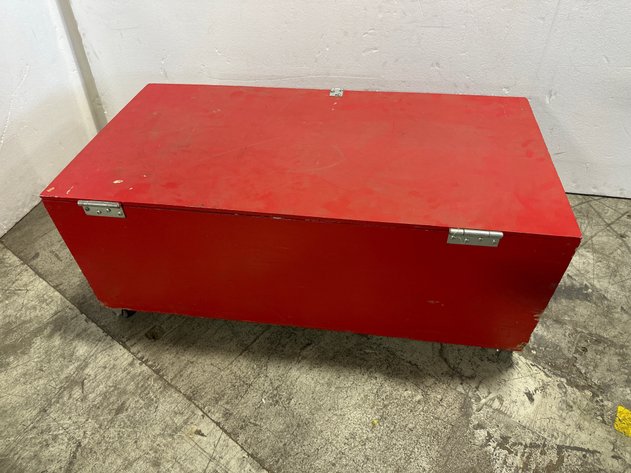 Image for Red Painted Wooden Storage Trunk on Casters