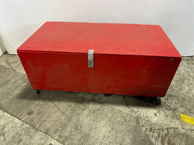 Image for Red Painted Wooden Storage Trunk on Casters