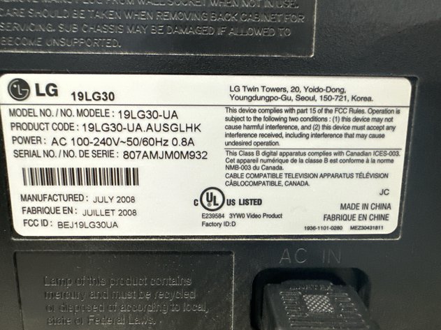 Image for LG 19LG30-UA Flat Screen Television Monitor