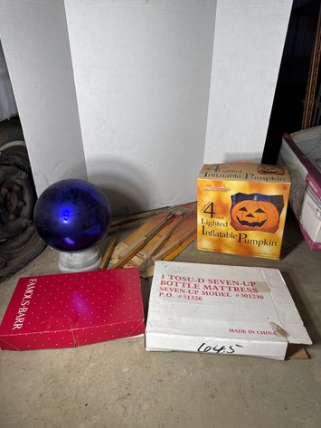 Image for Blue Gazing Ball, Inflatable Pumpkin, Seven-Up Mattress, BBQ Tools and More