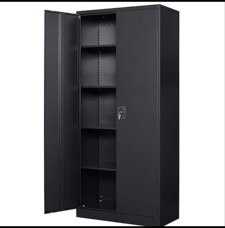 Black Metal 2-Door Storage Cabinet with 4 Shelves