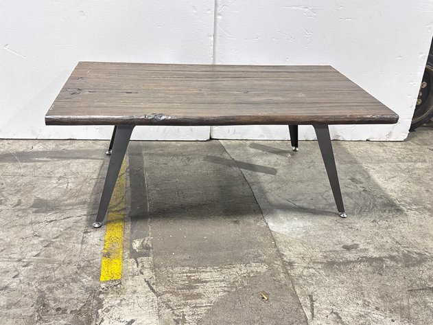 Image for Rustic Wood Plank Coffee Table with Tapered Metal Legs