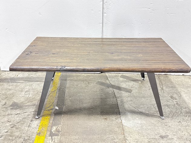 Image for Rustic Wood Plank Coffee Table with Tapered Metal Legs