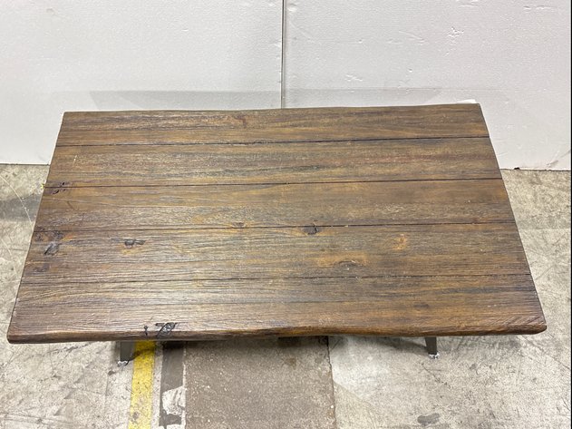 Image for Rustic Wood Plank Coffee Table with Tapered Metal Legs