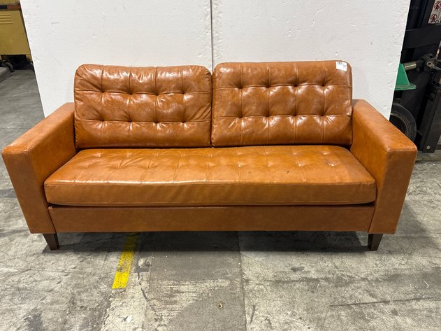 Image for Cognac Brown Tufted Track Arm Sofa