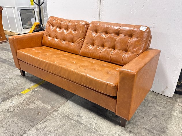 Image for Cognac Brown Tufted Track Arm Sofa